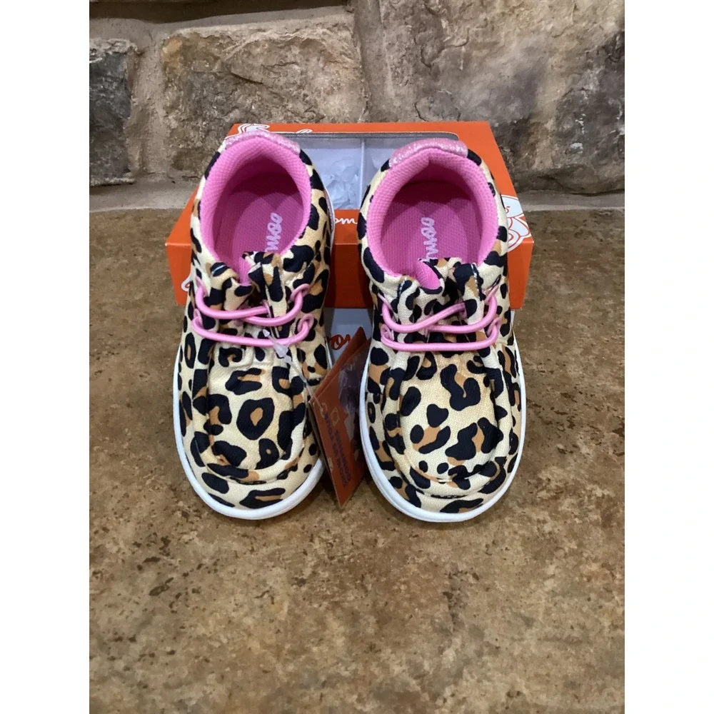 Oomphies Parker Crib Toddler Girls Cheetah Pink Glitter Shoes Size 3T New